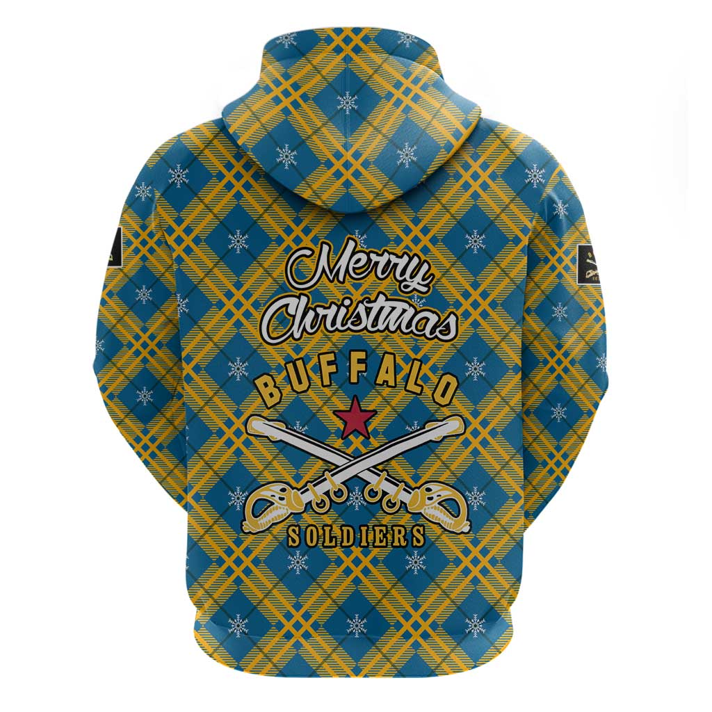 Buffalo Soldiers Christmas Hoodie with Blue Yellow Plaid Parade Illustration Design - Wonder Print Shop