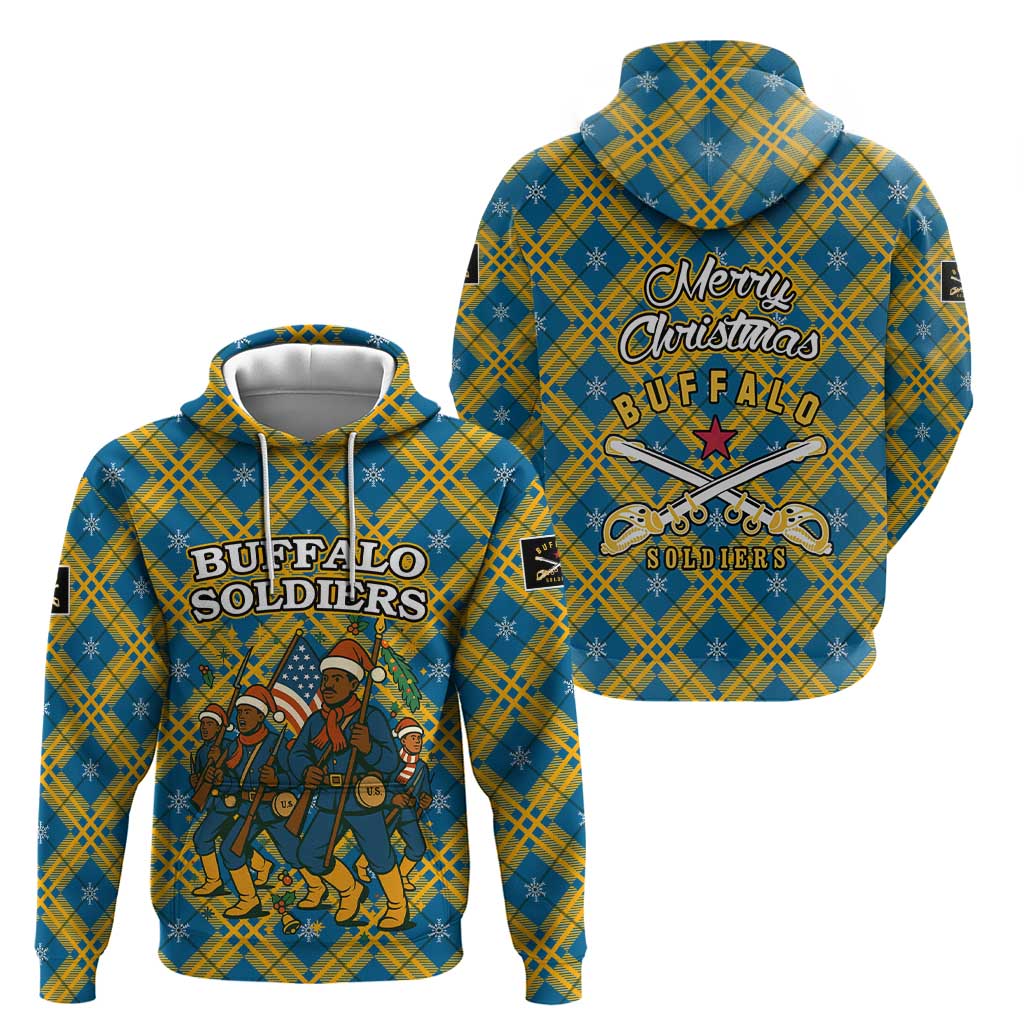 Buffalo Soldiers Christmas Hoodie with Blue Yellow Plaid Parade Illustration Design - Wonder Print Shop