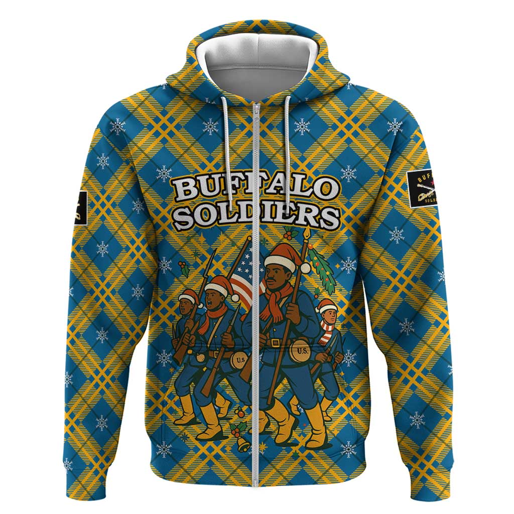 Buffalo Soldiers Christmas Hoodie with Blue Yellow Plaid Parade Illustration Design - Wonder Print Shop