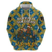 Buffalo Soldiers Christmas Hoodie with Blue Yellow Plaid Parade Illustration Design - Wonder Print Shop