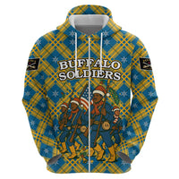 Buffalo Soldiers Christmas Hoodie with Blue Yellow Plaid Parade Illustration Design - Wonder Print Shop