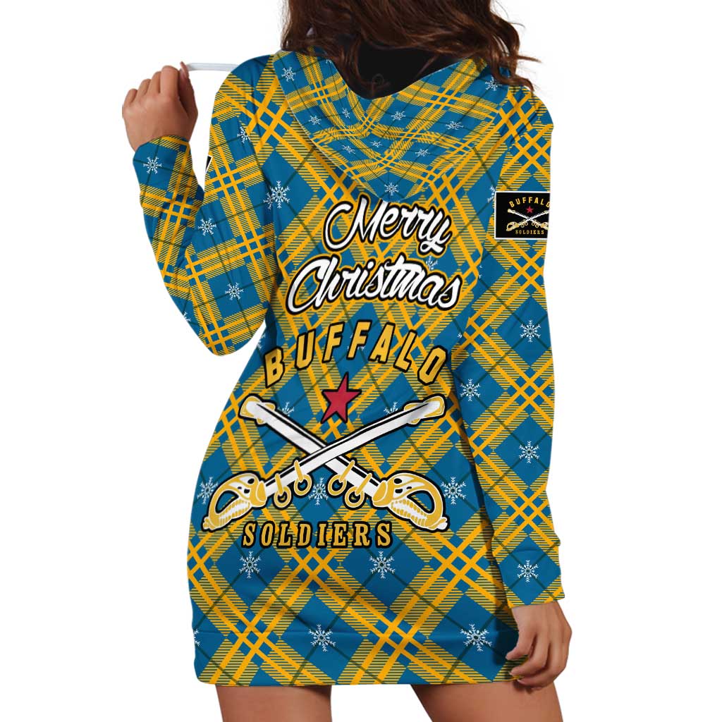 Buffalo Soldiers Christmas Hoodie Dress with Blue Yellow Plaid Parade Illustration Design - Wonder Print Shop