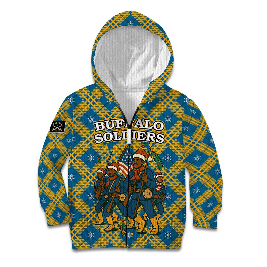 Buffalo Soldiers Christmas Kid Hoodie with Blue Yellow Plaid Parade Illustration Design - Wonder Print Shop