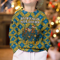 Buffalo Soldiers Christmas Kid Ugly Christmas Sweater with Blue Yellow Plaid Parade Illustration Design - Wonder Print Shop