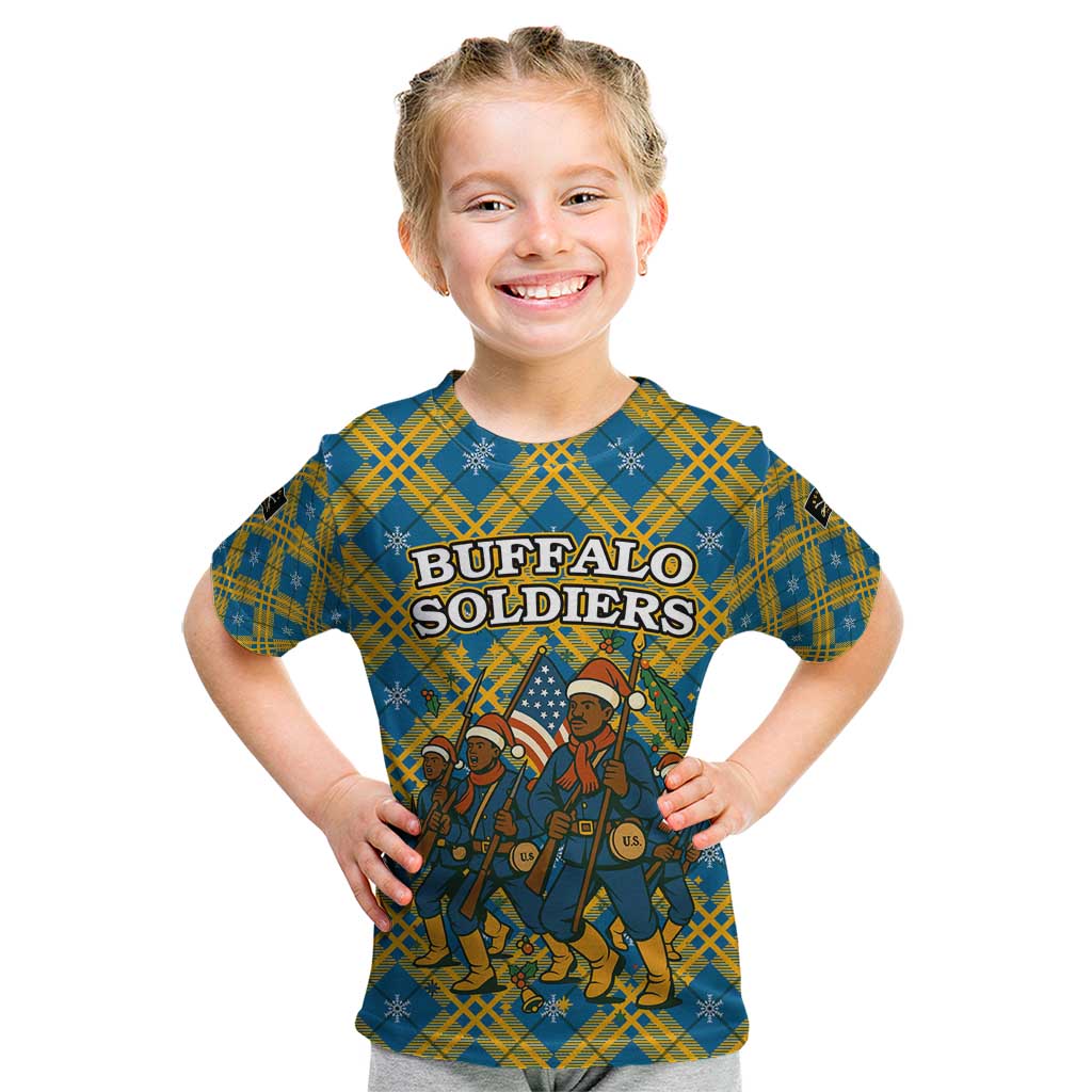 Buffalo Soldiers Christmas Kid T Shirt with Blue Yellow Plaid Parade Illustration Design - Wonder Print Shop