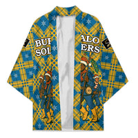 Buffalo Soldiers Christmas Kimono with Blue Yellow Plaid Parade Illustration Design - Wonder Print Shop