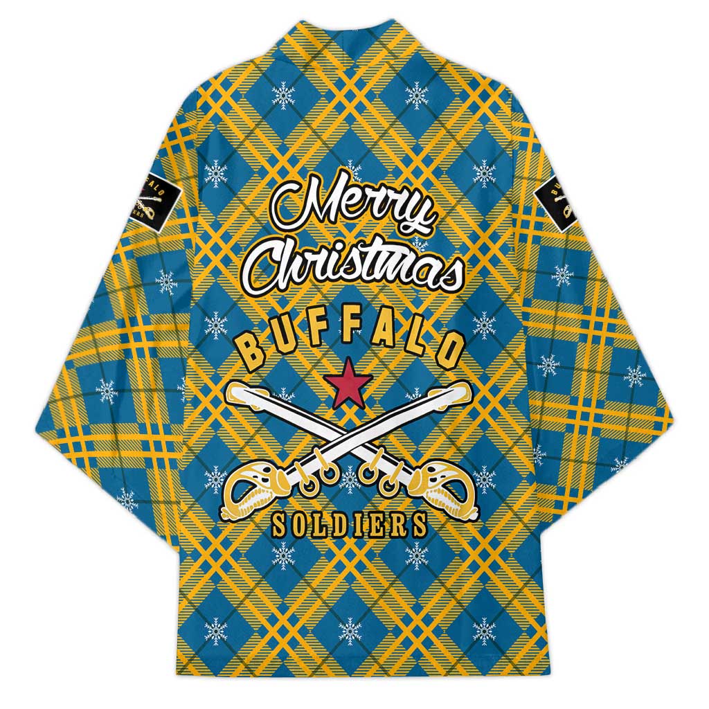 Buffalo Soldiers Christmas Kimono with Blue Yellow Plaid Parade Illustration Design - Wonder Print Shop