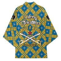Buffalo Soldiers Christmas Kimono with Blue Yellow Plaid Parade Illustration Design - Wonder Print Shop