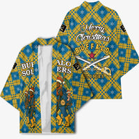 Buffalo Soldiers Christmas Kimono with Blue Yellow Plaid Parade Illustration Design - Wonder Print Shop