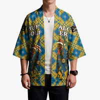 Buffalo Soldiers Christmas Kimono with Blue Yellow Plaid Parade Illustration Design - Wonder Print Shop