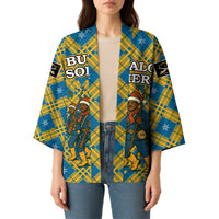 Buffalo Soldiers Christmas Kimono with Blue Yellow Plaid Parade Illustration Design - Wonder Print Shop