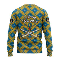 Buffalo Soldiers Christmas Ugly Christmas Sweater with Blue Yellow Plaid Parade Illustration Design - Wonder Print Shop