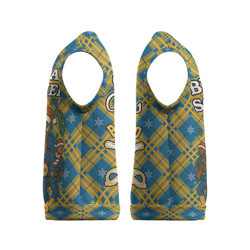 Buffalo Soldiers Christmas Knitted V-Neck Vest with Blue Yellow Plaid Parade Illustration Design - Wonder Print Shop