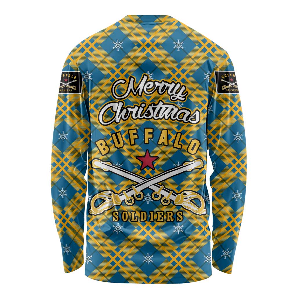 Buffalo Soldiers Christmas Long Sleeve Shirt with Blue Yellow Plaid Parade Illustration Design - Wonder Print Shop