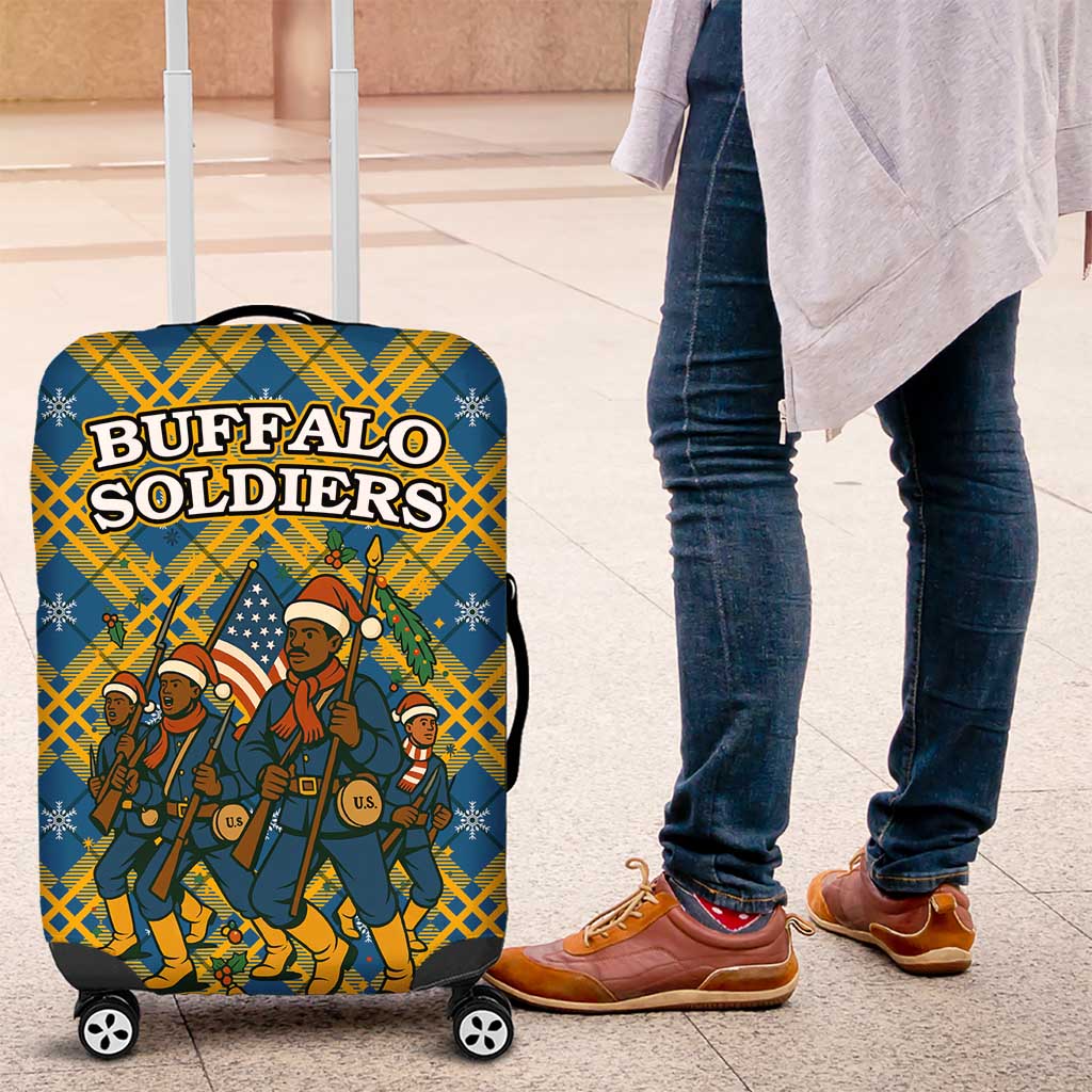Buffalo Soldiers Christmas Luggage Cover with Blue Yellow Plaid Parade Illustration Design - Wonder Print Shop