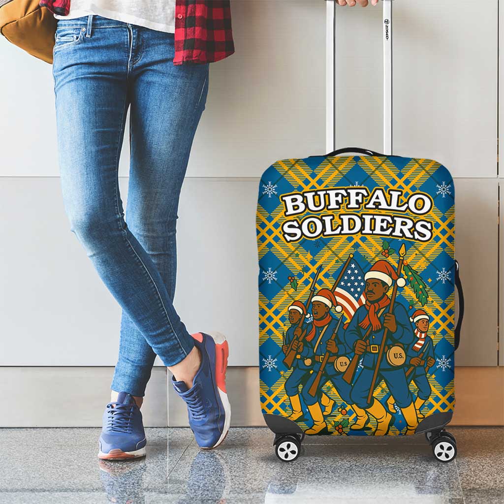 Buffalo Soldiers Christmas Luggage Cover with Blue Yellow Plaid Parade Illustration Design - Wonder Print Shop