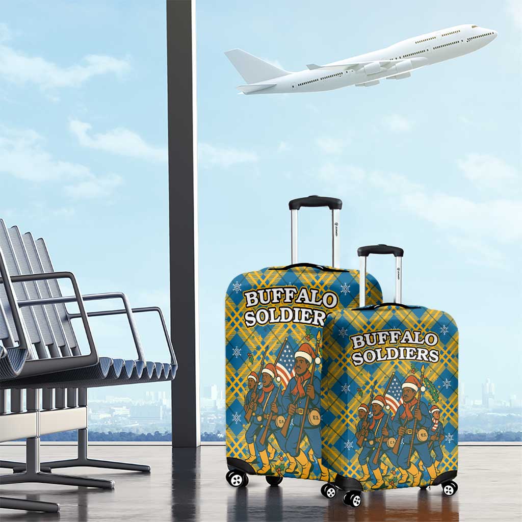 Buffalo Soldiers Christmas Luggage Cover with Blue Yellow Plaid Parade Illustration Design - Wonder Print Shop