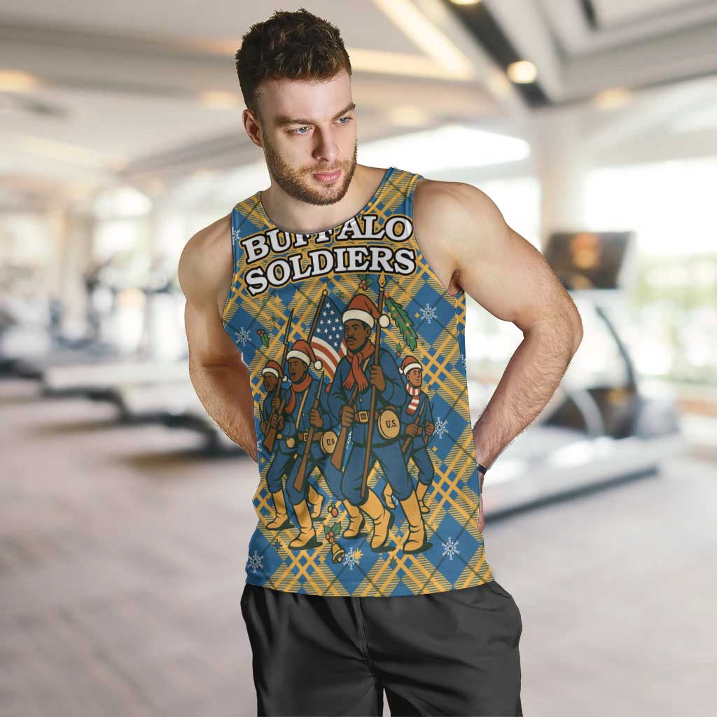 Buffalo Soldiers Christmas Men Tank Top with Blue Yellow Plaid Parade Illustration Design - Wonder Print Shop