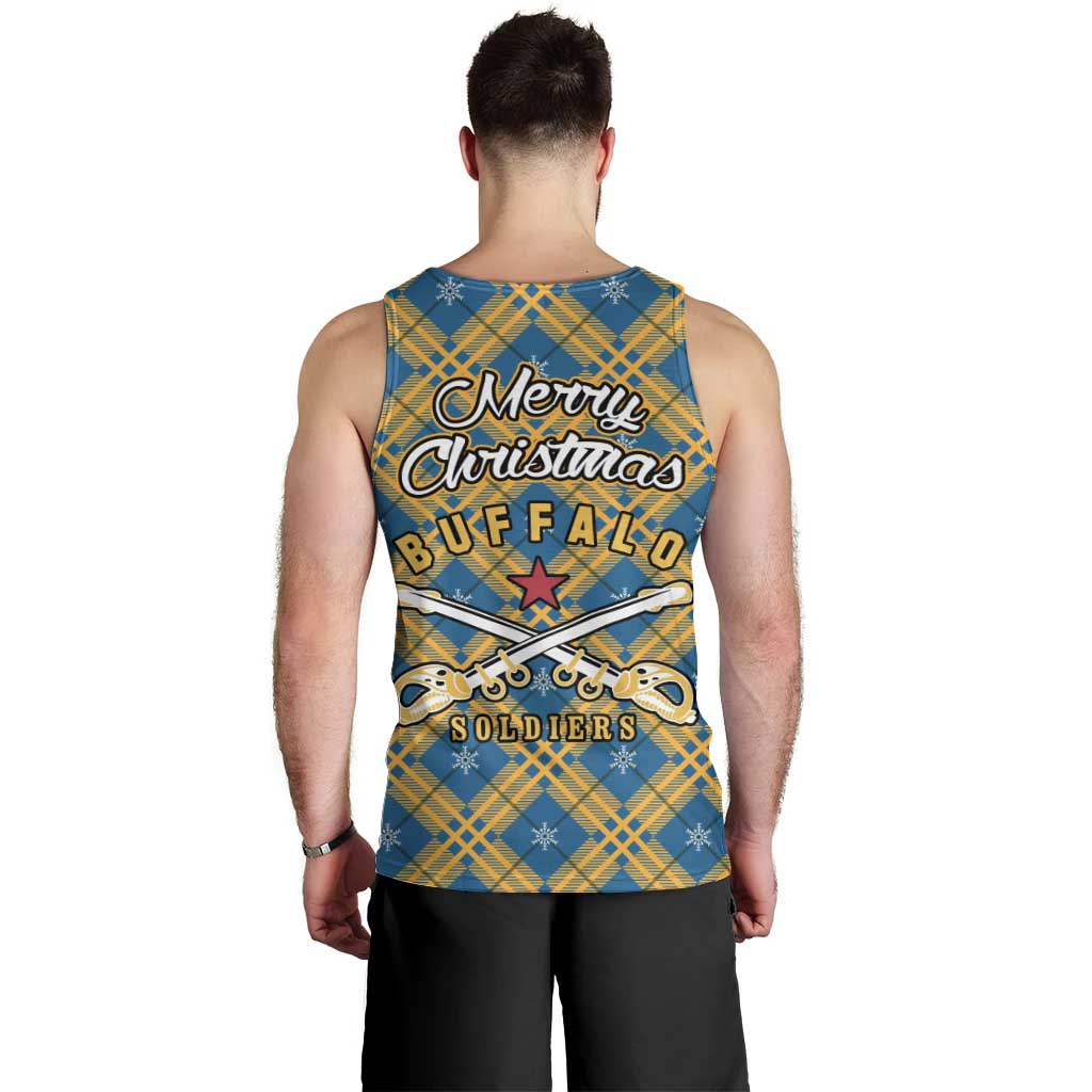 Buffalo Soldiers Christmas Men Tank Top with Blue Yellow Plaid Parade Illustration Design - Wonder Print Shop
