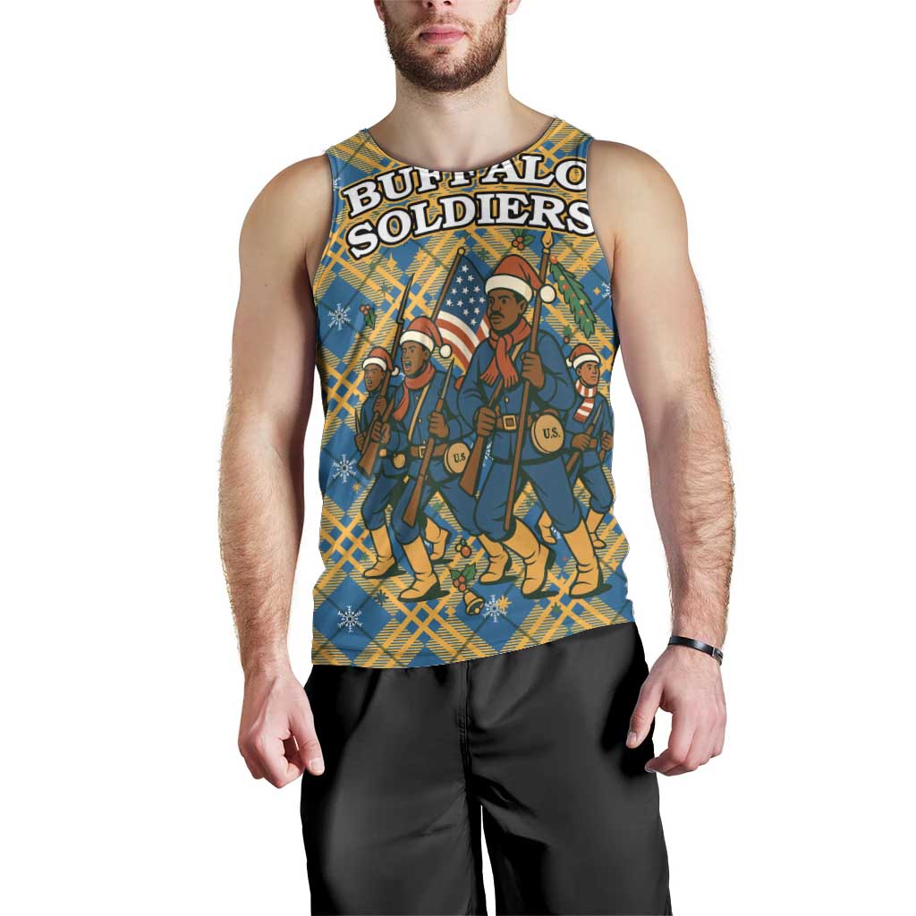 Buffalo Soldiers Christmas Men Tank Top with Blue Yellow Plaid Parade Illustration Design - Wonder Print Shop