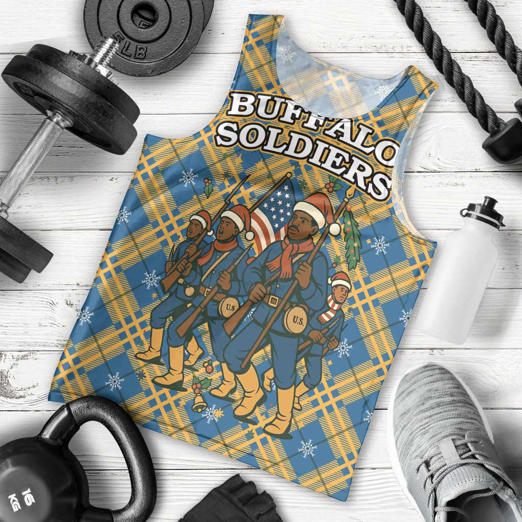 Buffalo Soldiers Christmas Men Tank Top with Blue Yellow Plaid Parade Illustration Design - Wonder Print Shop