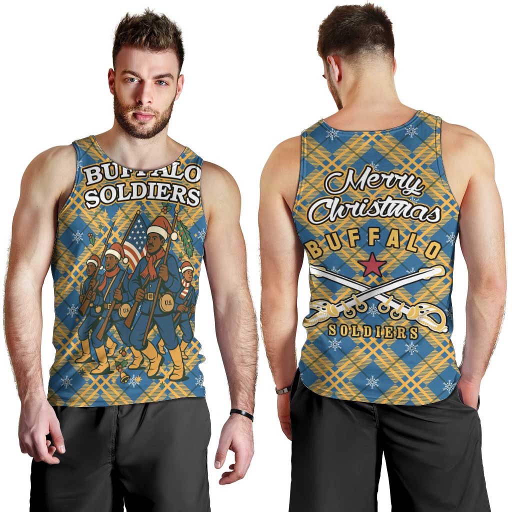 Buffalo Soldiers Christmas Men Tank Top with Blue Yellow Plaid Parade Illustration Design - Wonder Print Shop