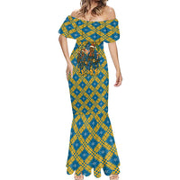 Buffalo Soldiers Christmas Mermaid Dress with Blue Yellow Plaid Parade Illustration Design - Wonder Print Shop