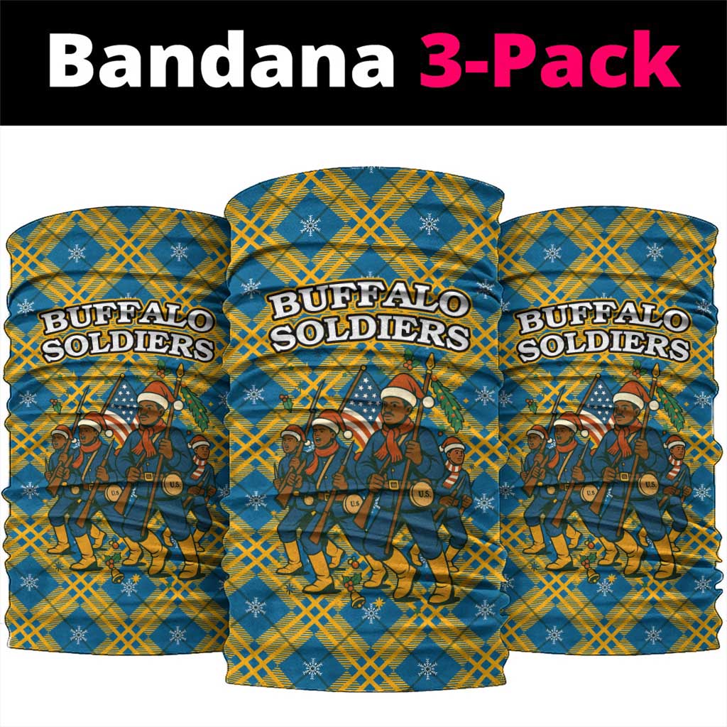 Buffalo Soldiers Christmas Neck Gaiter with Blue Yellow Plaid Parade Illustration Design - Wonder Print Shop