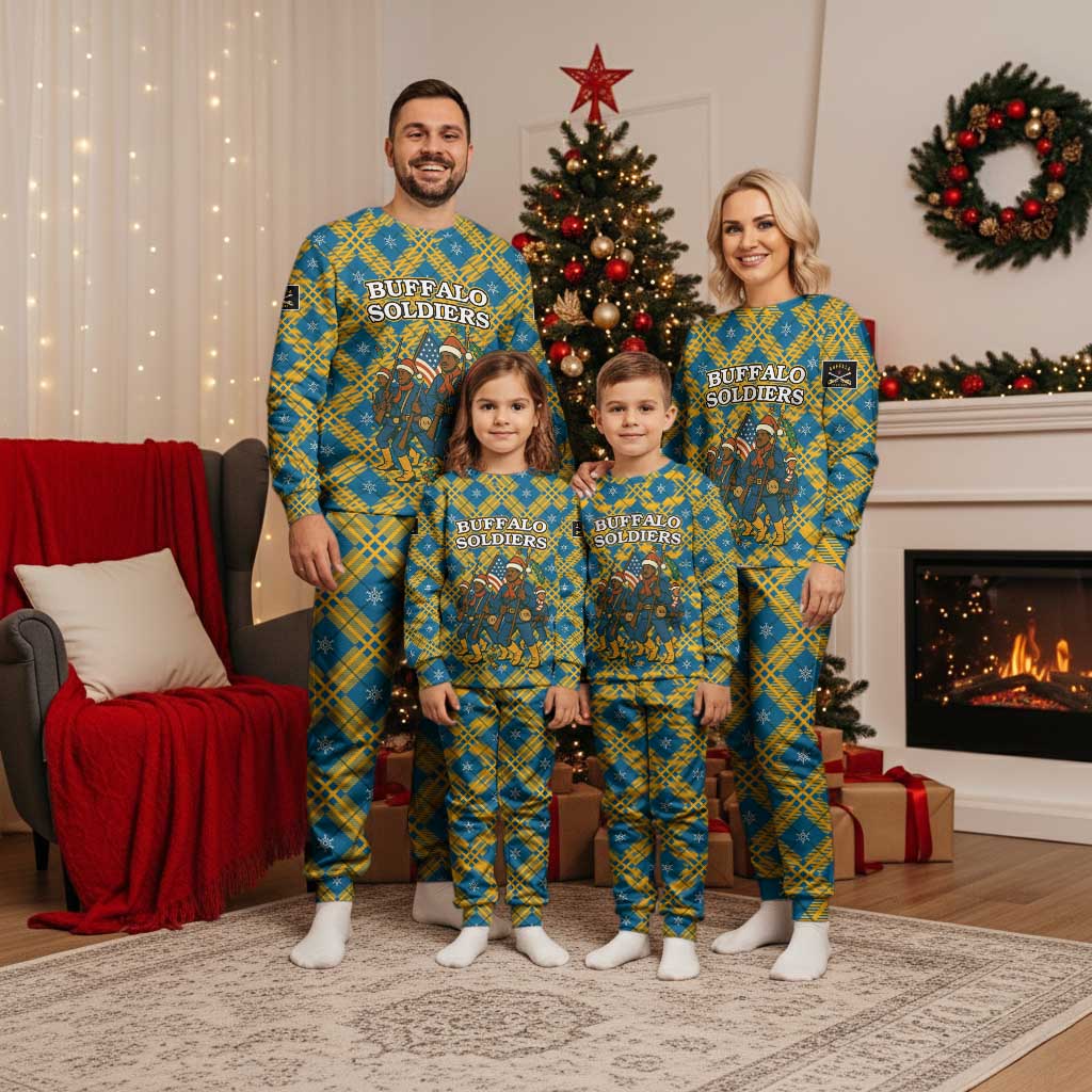 Buffalo Soldiers Christmas Pajama Set with Blue Yellow Plaid Parade Illustration Design - Wonder Print Shop