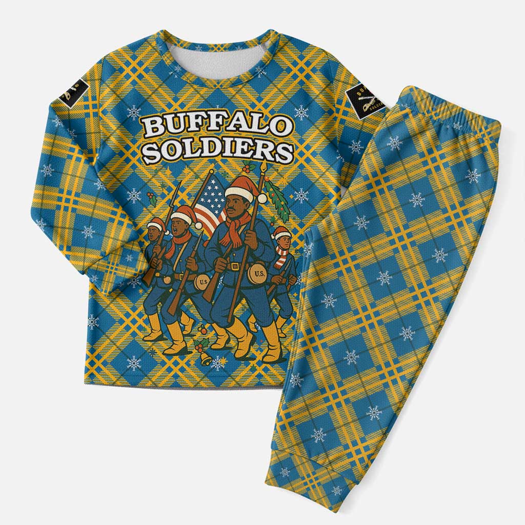 Buffalo Soldiers Christmas Pajama Set with Blue Yellow Plaid Parade Illustration Design - Wonder Print Shop