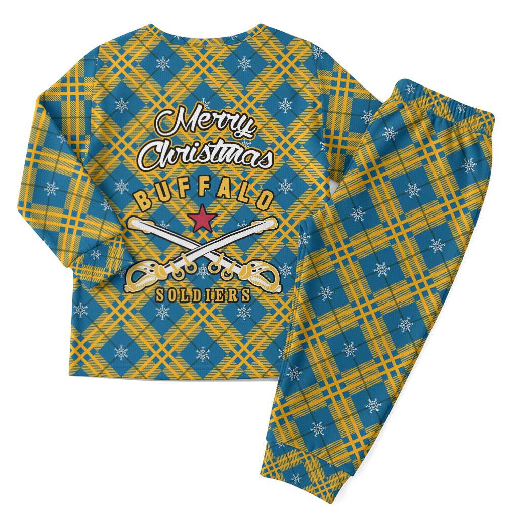 Buffalo Soldiers Christmas Pajama Set with Blue Yellow Plaid Parade Illustration Design - Wonder Print Shop