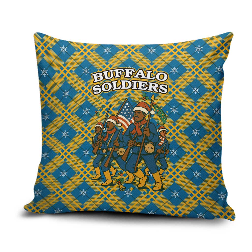 Buffalo Soldiers Christmas Pillow Cover with Blue Yellow Plaid Parade Illustration Design - Wonder Print Shop