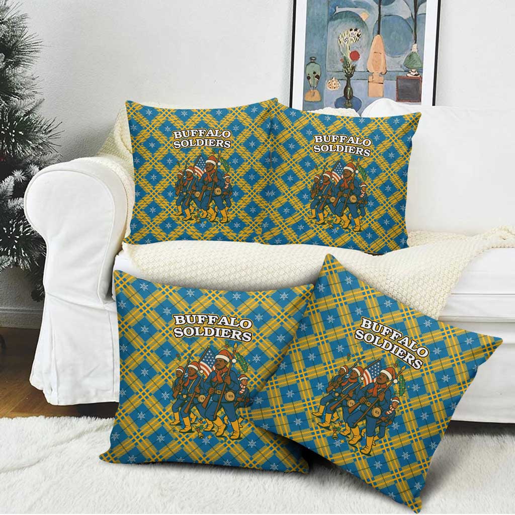 Buffalo Soldiers Christmas Pillow Cover with Blue Yellow Plaid Parade Illustration Design - Wonder Print Shop