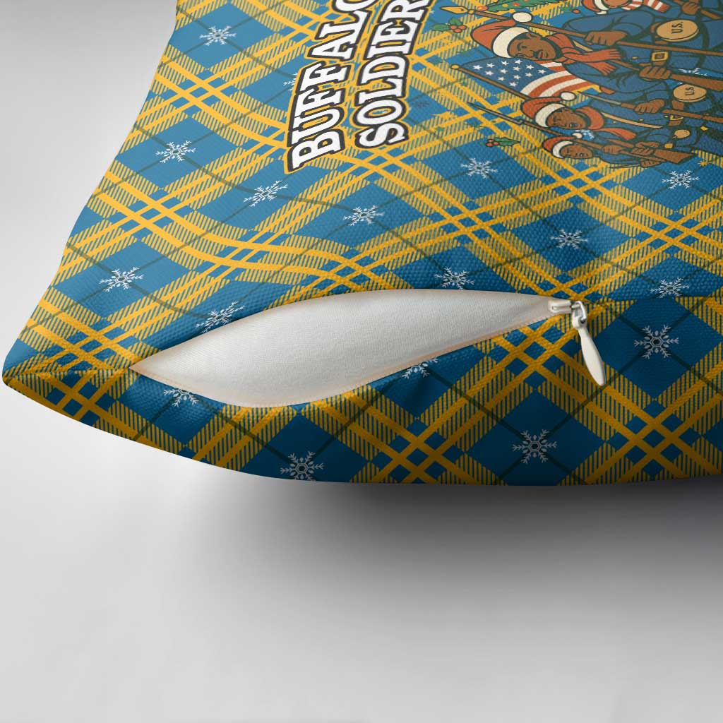 Buffalo Soldiers Christmas Pillow Cover with Blue Yellow Plaid Parade Illustration Design - Wonder Print Shop