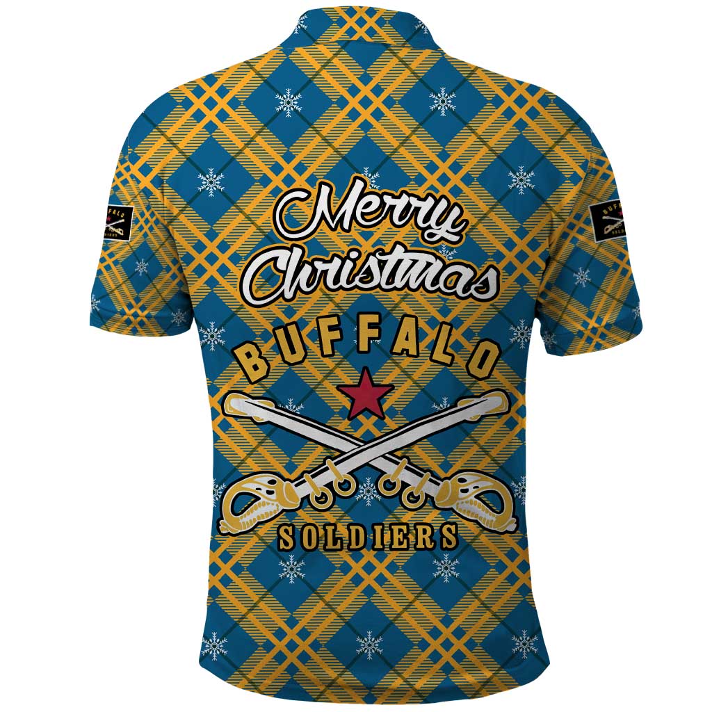 Buffalo Soldiers Christmas Polo Shirt with Blue Yellow Plaid Parade Illustration Design - Wonder Print Shop