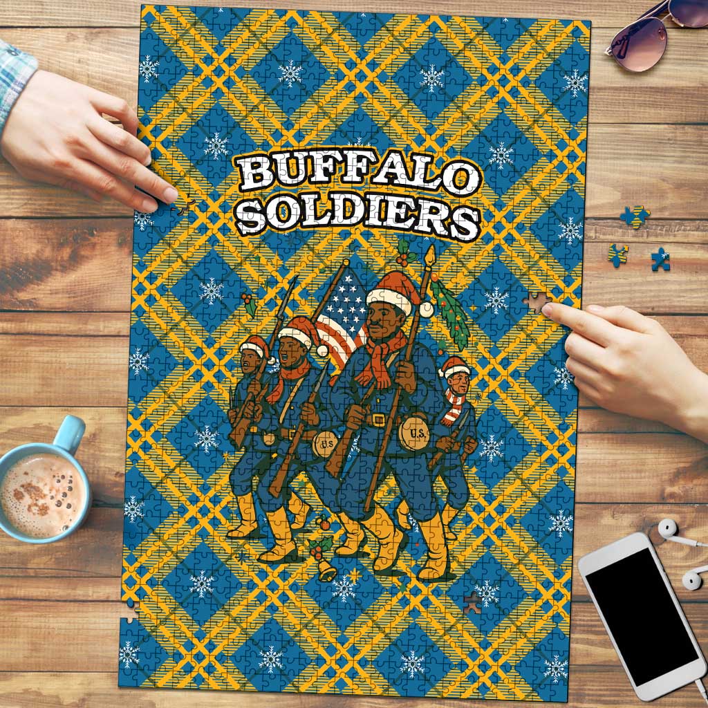 Buffalo Soldiers Christmas Puzzle with Blue Yellow Plaid Parade Illustration Design - Wonder Print Shop