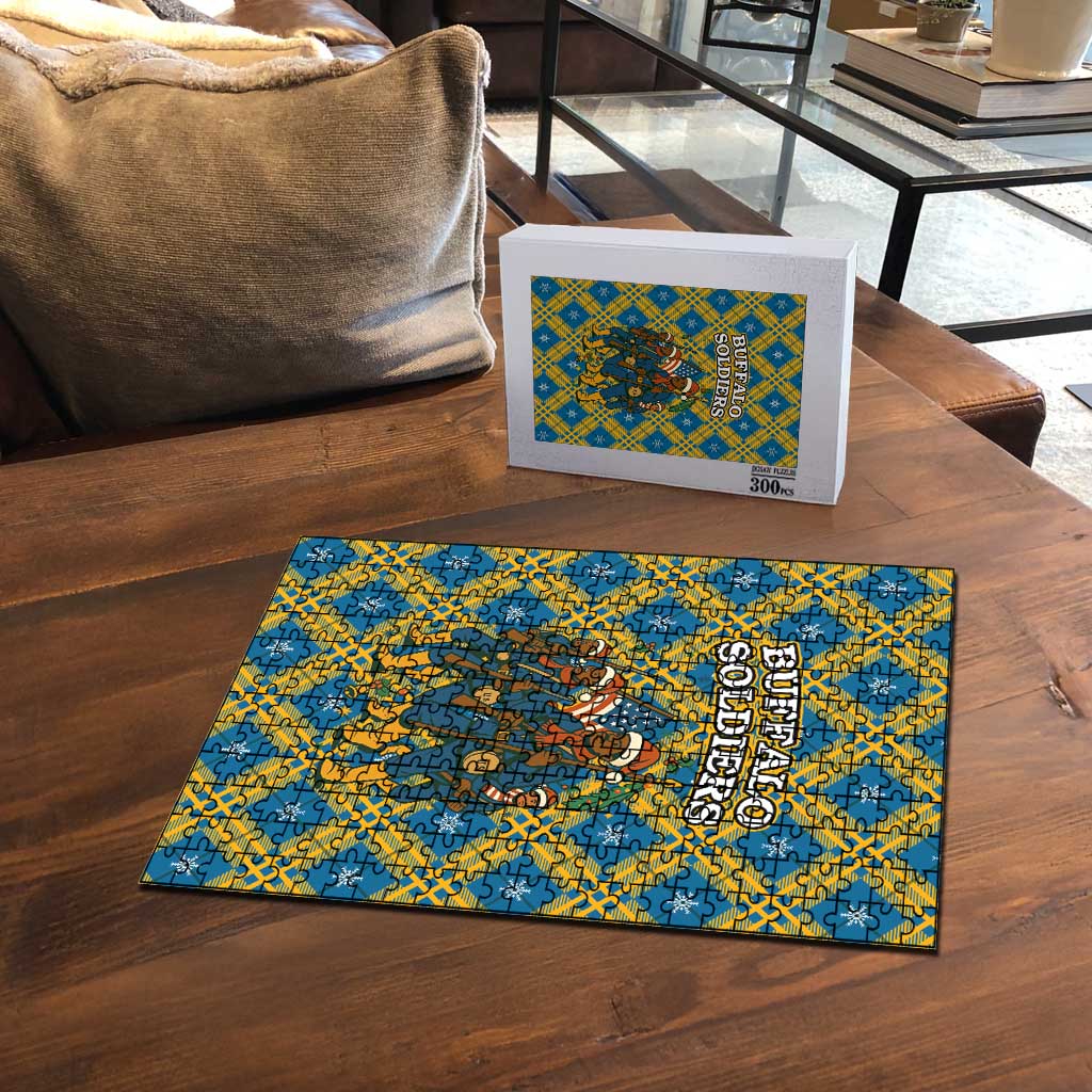 Buffalo Soldiers Christmas Puzzle with Blue Yellow Plaid Parade Illustration Design - Wonder Print Shop