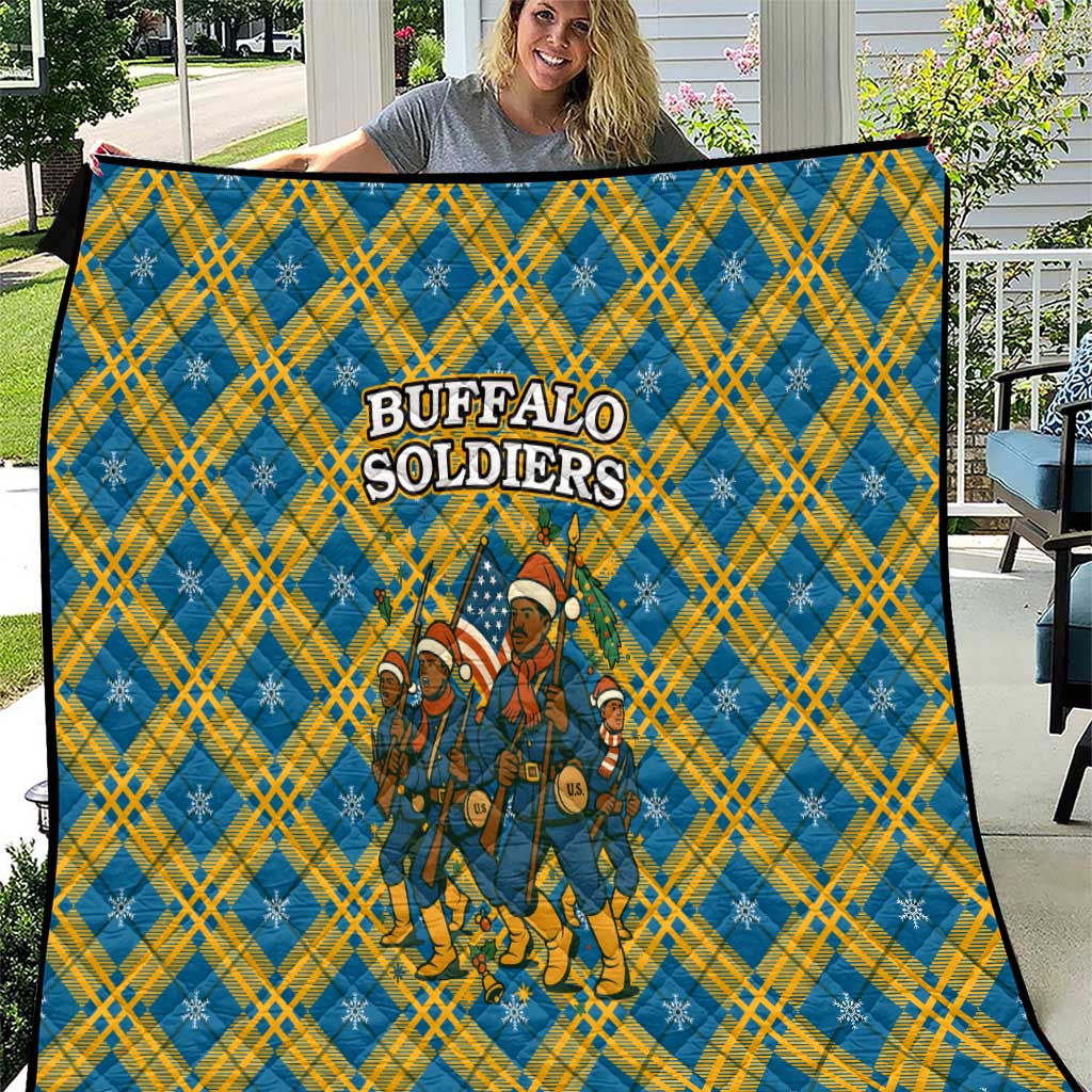 Buffalo Soldiers Christmas Quilt with Blue Yellow Plaid Parade Illustration Design - Wonder Print Shop