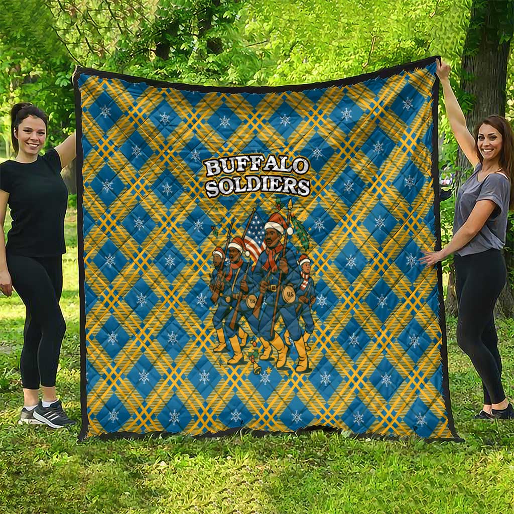Buffalo Soldiers Christmas Quilt with Blue Yellow Plaid Parade Illustration Design - Wonder Print Shop