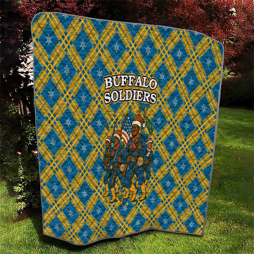 Buffalo Soldiers Christmas Quilt with Blue Yellow Plaid Parade Illustration Design - Wonder Print Shop