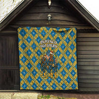Buffalo Soldiers Christmas Quilt with Blue Yellow Plaid Parade Illustration Design - Wonder Print Shop