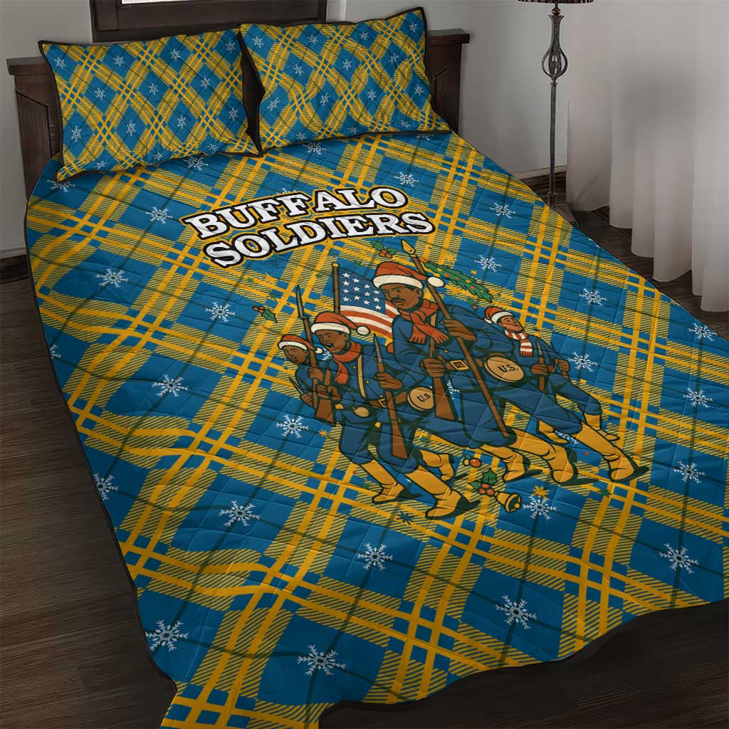 Buffalo Soldiers Christmas Quilt Bed Set with Blue Yellow Plaid Parade Illustration Design - Wonder Print Shop