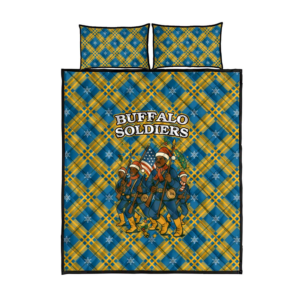 Buffalo Soldiers Christmas Quilt Bed Set with Blue Yellow Plaid Parade Illustration Design - Wonder Print Shop