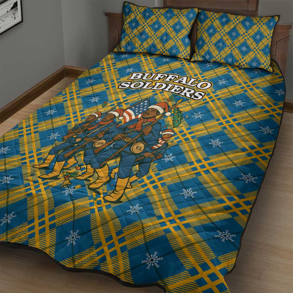 Buffalo Soldiers Christmas Quilt Bed Set with Blue Yellow Plaid Parade Illustration Design - Wonder Print Shop