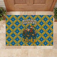 Buffalo Soldiers Christmas Rubber Doormat with Blue Yellow Plaid Parade Illustration Design - Wonder Print Shop