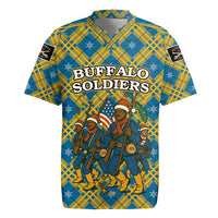 Buffalo Soldiers Christmas Rugby Jersey with Blue Yellow Plaid Parade Illustration Design - Wonder Print Shop