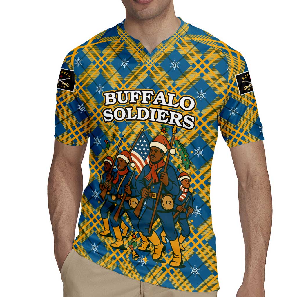 Buffalo Soldiers Christmas Rugby Jersey with Blue Yellow Plaid Parade Illustration Design - Wonder Print Shop