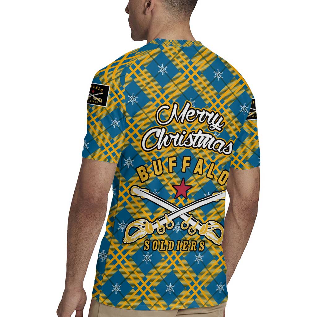 Buffalo Soldiers Christmas Rugby Jersey with Blue Yellow Plaid Parade Illustration Design - Wonder Print Shop