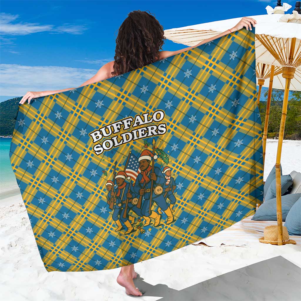 Buffalo Soldiers Christmas Sarong with Blue Yellow Plaid Parade Illustration Design - Wonder Print Shop