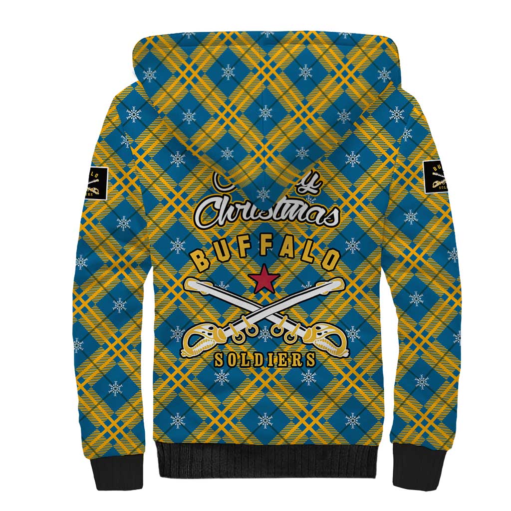 Buffalo Soldiers Christmas Sherpa Hoodie with Blue Yellow Plaid Parade Illustration Design - Wonder Print Shop